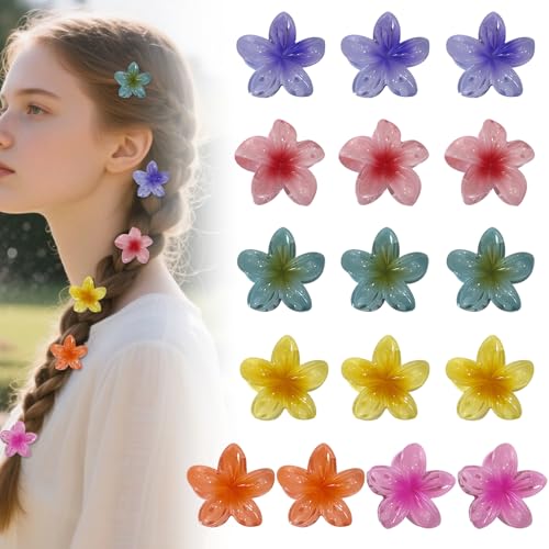 Satiskid 16 Stück Blumen Haarklammer Klein, 4cm Niedliche Rutschfeste Blumen Haarspangen, Hawaii Flower Hair Clip Blumenhaarklammer Haarstyling Zubehör für Damen Frauen Mädchen von Satiskid