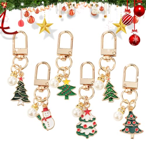Satiskid 6 Stück Metall Weihnachten Schlüsselanhänger Edelstahl Weihnachtsbaum Schneemann Schlüsselanhänger Weihnachten dekorative Tasche Anhänger Schlüsselanhänger für Auto Tasche Geldbörse Geschenk von Satiskid
