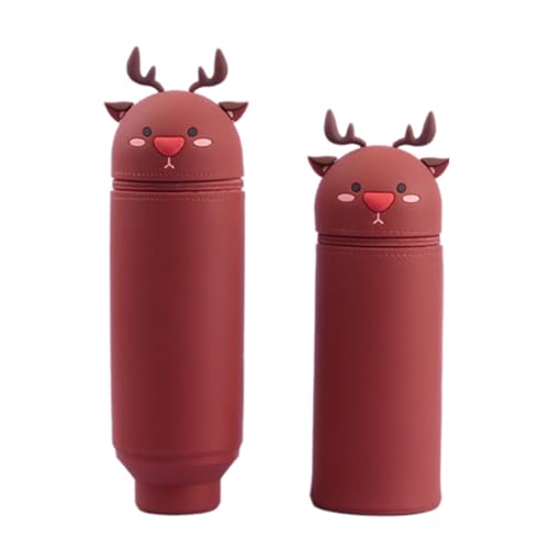 Satiskid Kawaii Federmäppchen, 2-in-1 Schulmäppchen aus weichem Silikon, Stand up Federmäppchen Tiere Cartoon Bleistifthalter Schulgeschenk für Kinder Mädchen Jungen (Rentier) von Satiskid