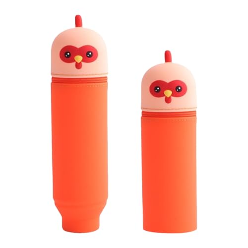 Satiskid Kawaii 2-in-1 Federmäppchen aus weichem Silikon, Wasserdicht & Multifunktional mäppchen, Süßes Schulgeschenk für Kinder, Tischstifthalter mit Reißverschluss, 6,5x19,5 cm (Orangenküken) von Satiskid