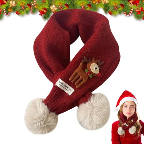 Satiskid Weihnachtsschal Niedlichen Winterschal Halstuch für Kinder Gestrickter Weihnachtsschall Winter Warmen Schal Jungen Mädchen Weihnachten Schals eihnachtsgeschenk Rotes Halstuch (Rot) von Satiskid