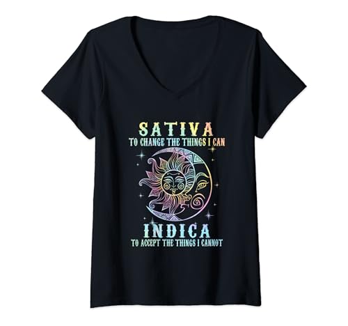 Damen Sativa To Change The Things I Can Indica, Cannabis W Tie Dye T-Shirt mit V-Ausschnitt Damen Sativa To Change The Things I Can Indica, Cannabis W Tie Dye T-Shirt mit V-Ausschnitt von Sativa To Change The Things I Can Indica, Cannabis