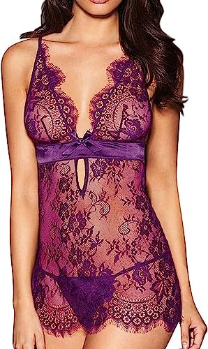 Satohom Damen Dessous Nachthemd Negligee Lingerie für Sex Erotische Sleepwear Unterwäsche Nachtwäsche Dessous Reizwäsche Rückenfrei Cosplay Push Up Nachtkleid Babydoll mit G-String S-3XL von Satohom