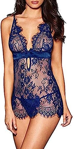 Satohom Damen Dessous Nachthemd Negligee Lingerie für Sex Erotische Sleepwear Unterwäsche Nachtwäsche Dessous Reizwäsche Rückenfrei Cosplay Push Up Nachtkleid Babydoll mit G-String S-3XL von Satohom