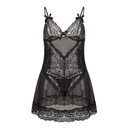 Satohom Damen Sexy Unterwäsche Perspektive Gestrickter Netzrock Nachtkleid mit G String Zweiteiliges Reizwäche Tiefer V-Ausschnitt Chemise Erotische Spitze Negligees Babydoll Einheitsgröße Satohom Damen Sexy Unterwäsche Perspektive Gestrickter Netzrock Nachtkleid mit G String Zweiteiliges Reizwäche Tiefer V-Ausschnitt Chemise Erotische Spitze Negligees Babydoll Einheitsgröße von Satohom