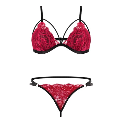 Satohom Sexy Damen Dessous Set Spitzen Reizwäsche Set Erotisch BH und Unterwäsche Set Frauen v-Ausschnitt Dessous Blumenspitze Push-Up-BH Tanga sexy Unterwäsche-Set Babydoll 2-teilig mit Spitzen-BH Satohom Sexy Damen Dessous Set Spitzen Reizwäsche Set Erotisch BH und Unterwäsche Set Frauen v-Ausschnitt Dessous Blumenspitze Push-Up-BH Tanga sexy Unterwäsche-Set Babydoll 2-teilig mit Spitzen-BH von Satohom