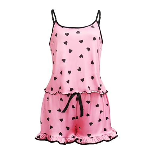 Satohom Sommer Pyjama Set Damen Frauen-EIS-Seiden- mit zerkleinerten Milch-Hosenträgern für Zuhause, weich, mit Liebe bedrucktes Pyjama-Set Tunika 2 teilige Oberteile und Shorts, S-XL Satohom Sommer Pyjama Set Damen Frauen-EIS-Seiden- mit zerkleinerten Milch-Hosenträgern für Zuhause, weich, mit Liebe bedrucktes Pyjama-Set Tunika 2 teilige Oberteile und Shorts, S-XL von Satohom