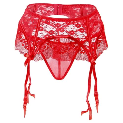 Satohom Strumpfhalter Frauen Strapsgürtel Hüfthalter Strapsen Dessous Sets Breit Unterwäsche Strapsstrümpfe Sexy Damen Spitze mit 4 Halter Verstellba Strumpfbänder Strumpfgürtel + G-string von Satohom