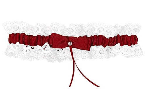 Satohom Weinachten Strumpfband für Braut Strumpfband Spitze mit blaues Satinband und glänzendem Kristall Spitze weiße Elegante Perle in der Mitte Strumpfband Brautschmuck Hochzeitsstrumpfband Braut von Satohom