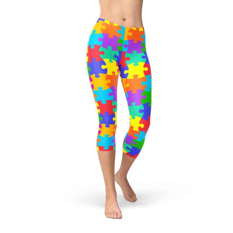 Autismus Bewusstsein Capri - Jigsaw Puzzle Leggings Regenbogen Für Frauen All Over Print Puzzle-stück Auf Yogahose von SatoriStylez