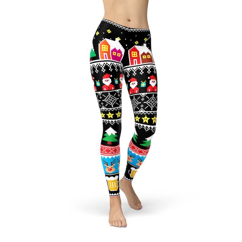 Weihnachten-Leggings, Weihnachten Print Leggings, Abscheulichen Santa Lichter Hässlich von SatoriStylez