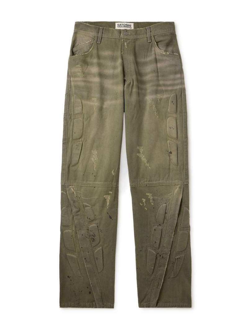 Satoshi Nakamoto - Enduro Straight-Leg Padded Distressed Jeans - Men - Green - UK/US 28 von Satoshi Nakamoto