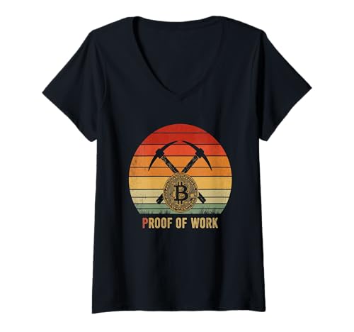 Damen Arbeitsnachweis Blockchain Miner Bitcoiner Hash Power Bitcoin T-Shirt mit V-Ausschnitt von Satoshis Fashion: The Bitcoin only Store