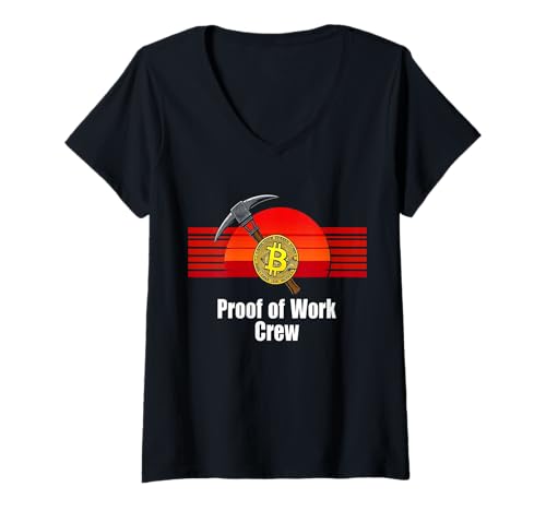 Damen Arbeitsnachweis Blockchain Miner Bitcoiner Hash Power Bitcoin T-Shirt mit V-Ausschnitt von Satoshis Fashion: The Bitcoin only Store