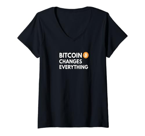 Damen Bitcoin Changes Everything Freiheit Geld Revolution Bitcoin T-Shirt mit V-Ausschnitt von Satoshis Fashion: The Bitcoin only Store