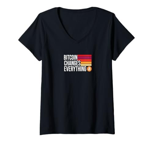 Damen Bitcoin Changes Everything Freiheit Geld Revolution Bitcoin T-Shirt mit V-Ausschnitt von Satoshis Fashion: The Bitcoin only Store