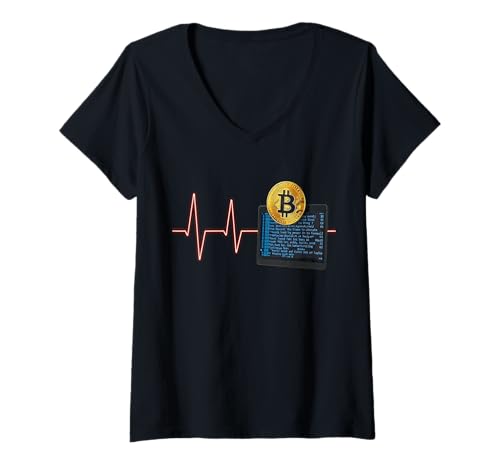 Damen Bitcoin Codierung Entwickler Blockchain Art Syntax Bitcoin T-Shirt mit V-Ausschnitt von Satoshis Fashion: The Bitcoin only Store