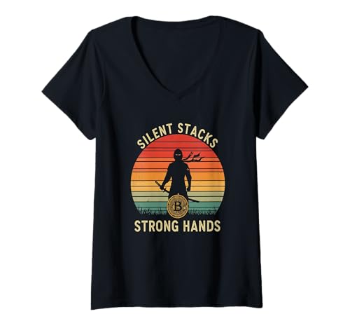 Damen Bitcoiner Warrior Stealth Power Fast Shadow Master Bitcoin T-Shirt mit V-Ausschnitt von Satoshis Fashion: The Bitcoin only Store