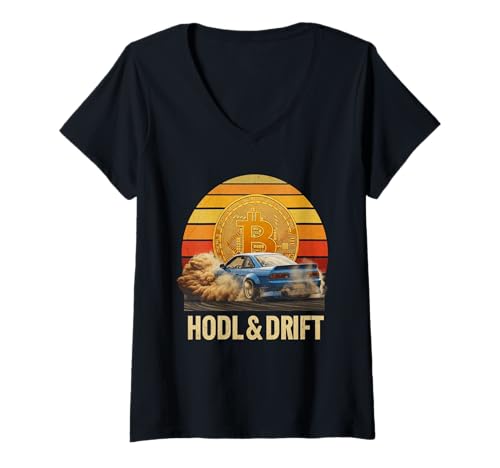 Damen Fast Lane Crypto Racing Speed HODL Blockchain Track Bitcoin T-Shirt mit V-Ausschnitt von Satoshis Fashion: The Bitcoin only Store