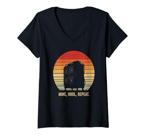 Damen Gewinnen Sie Blockchain Mining Hashrate Power Bitcoiner Bitcoin T-Shirt mit V-Ausschnitt von Satoshis Fashion: The Bitcoin only Store