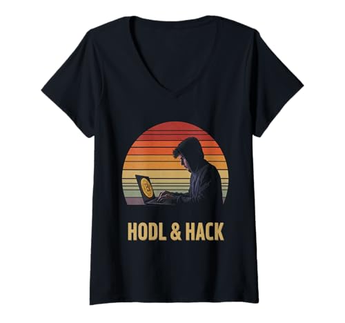 Damen IT-Code Hacker Terminal Bitcoiner Cybersecurity Tech Bitcoin T-Shirt mit V-Ausschnitt von Satoshis Fashion: The Bitcoin only Store