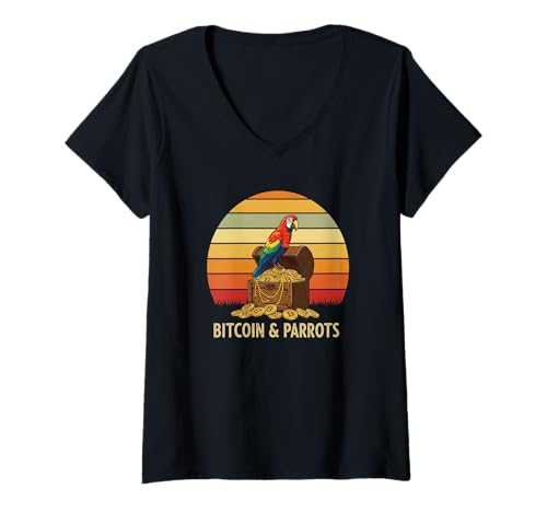 Damen Parrot Bitcoin Reichtum Digitale Währung Investition Bitcoin T-Shirt mit V-Ausschnitt von Satoshis Fashion: The Bitcoin only Store