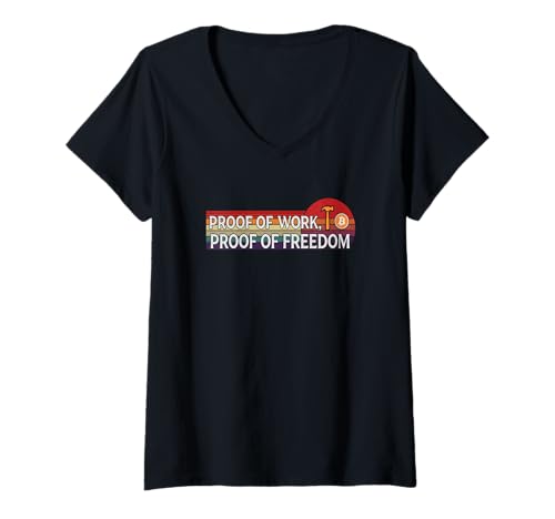 Damen Proof of Work sicherer Blockchain-Mining dezentraler Bitcoin T-Shirt mit V-Ausschnitt von Satoshis Fashion: The Bitcoin only Store