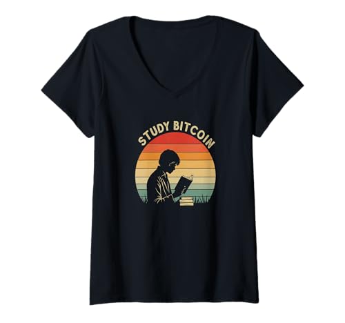 Damen Studiere Bitcoin Blockchain Learning Invest University Bitcoin T-Shirt mit V-Ausschnitt von Satoshis Fashion: The Bitcoin only Store