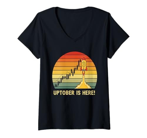 Damen Uptober Trader Rallye Bull Market Hodl Blockchain Bitcoin T-Shirt mit V-Ausschnitt von Satoshis Fashion: The Bitcoin only Store