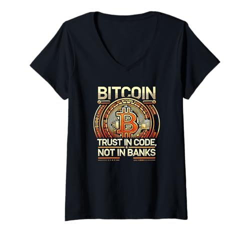 Damen Vertrauen in Code nicht Bank Mining Bitcoins Nakamoto HODL Bitcoin T-Shirt mit V-Ausschnitt von Satoshis Fashion: The Bitcoin only Store