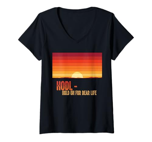 Damen Warte ein liebes Leben lang Bitcoins Stats Stack Bitcoin T-Shirt mit V-Ausschnitt von Satoshis Fashion: The Bitcoin only Store