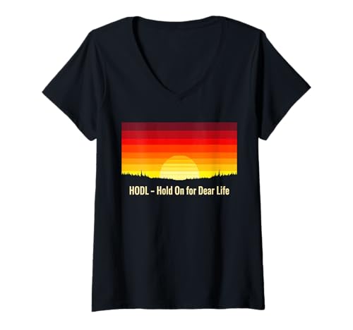 Damen Warte ein liebes Leben lang Bitcoins Stats Stack Bitcoin T-Shirt mit V-Ausschnitt von Satoshis Fashion: The Bitcoin only Store