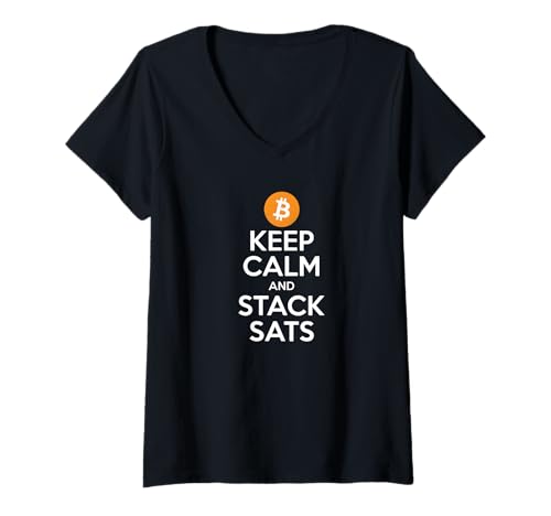 Damen Bleiben Sie ruhig Stack Sats Crypto Bitcoin Crypto Trader Blockchain T-Shirt mit V-Ausschnitt Damen Bleiben Sie ruhig Stack Sats Crypto Bitcoin Crypto Trader Blockchain T-Shirt mit V-Ausschnitt von Sats Stacker Threads