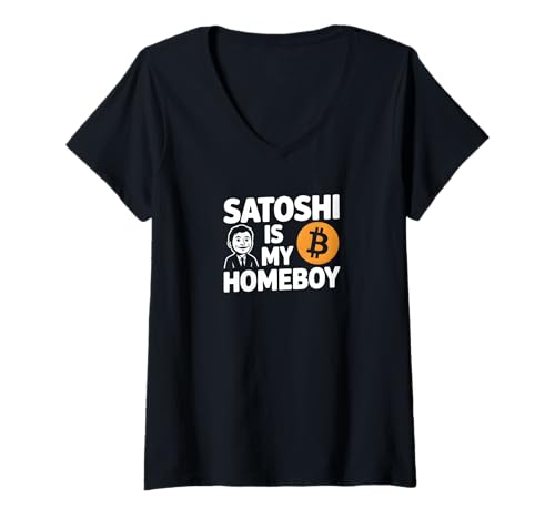 Damen Satoshi ist mein Homeboy Crypto Bitcoin Blockchain Crypto Meme T-Shirt mit V-Ausschnitt Damen Satoshi ist mein Homeboy Crypto Bitcoin Blockchain Crypto Meme T-Shirt mit V-Ausschnitt von Sats Stacker Threads
