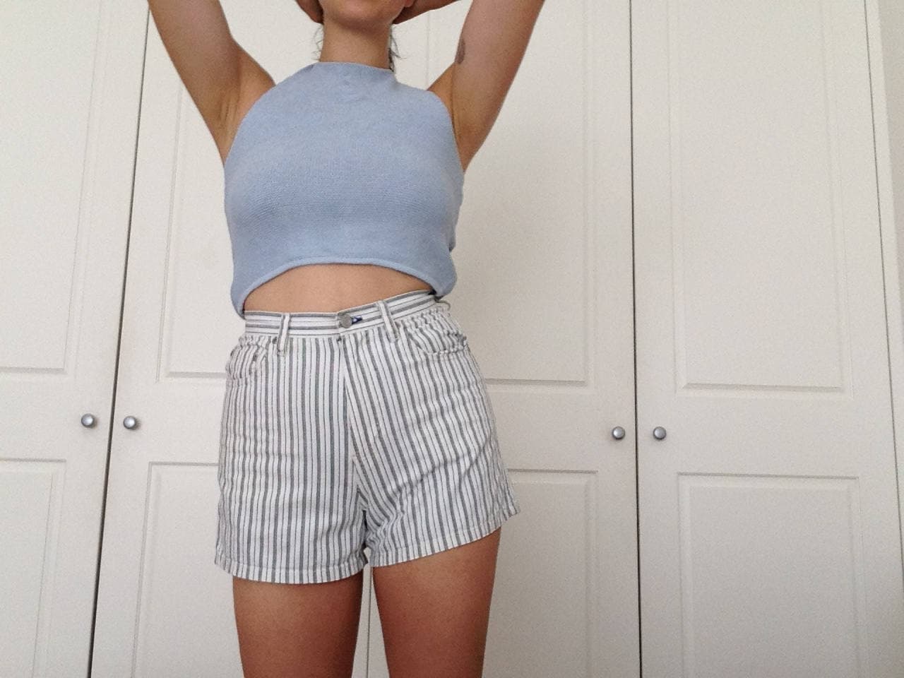 Hohe Taille Weiße Jeansshorts W/streifen Hohe Taille Weiße Jeansshorts W/streifen von SatsumaStore
