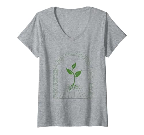 Damen Angetrieben von Pflanzen, Nicht von Schmerzen T-Shirt mit V-Ausschnitt Damen Angetrieben von Pflanzen, Nicht von Schmerzen T-Shirt mit V-Ausschnitt von Saubere Energie