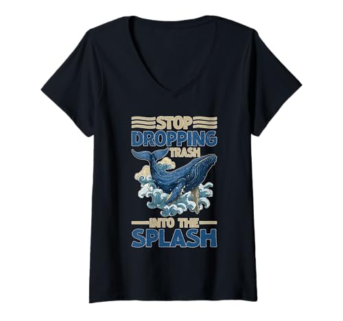 Damen Stop Dropping Trash Into The Splash Ozeanverschmutzung T-Shirt mit V-Ausschnitt Damen Stop Dropping Trash Into The Splash Ozeanverschmutzung T-Shirt mit V-Ausschnitt von Saubere Umweltschutzvertretung