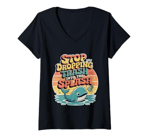 Damen Stop Dropping Trash Into The Splash Ozeanverschmutzung - T-Shirt mit V-Ausschnitt Damen Stop Dropping Trash Into The Splash Ozeanverschmutzung - T-Shirt mit V-Ausschnitt von Saubere Umweltschutzvertretung