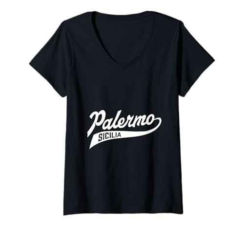 Damen Sizilianischer Stolz – Palermo Sizilien Baseball-Schriftzug T-Shirt mit V-Ausschnitt von Sauce On Sunday: Italian Heritage Gifts & Apparel
