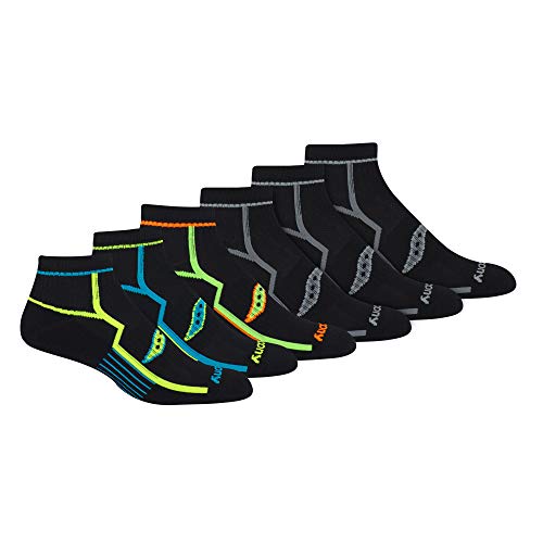 Saucony Herren Rundry Bolt Performance Quarter Socken, Erhältlich in L-XL (6, 12 Laufsocken, Schwarz (6 Paar), Large (24er Pack) von Saucony