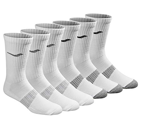 Saucony Men's Big & Tall Run Dry Athletic Crew Socks, White (6 Pairs), Shoe Size: 13-15 von Saucony