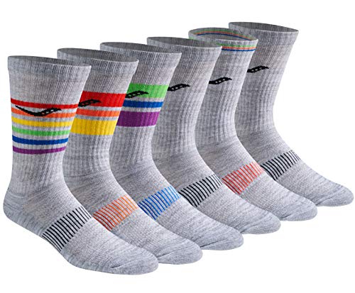 Saucony Men's Run Dry Athletic Crew Socks, Grey Assorted (6 Pairs), Shoe Size: 8-12 von Saucony