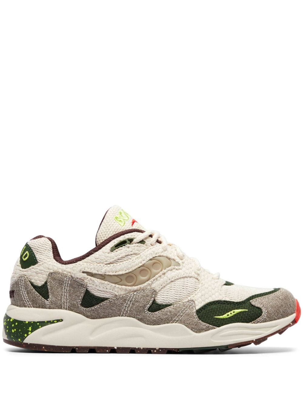 Saucony x Bodega Grid Shadow 2 "Jaunt Woven - Hemp/Acid Lime/Red Alert/Gum" Sneakers - Nude von Saucony