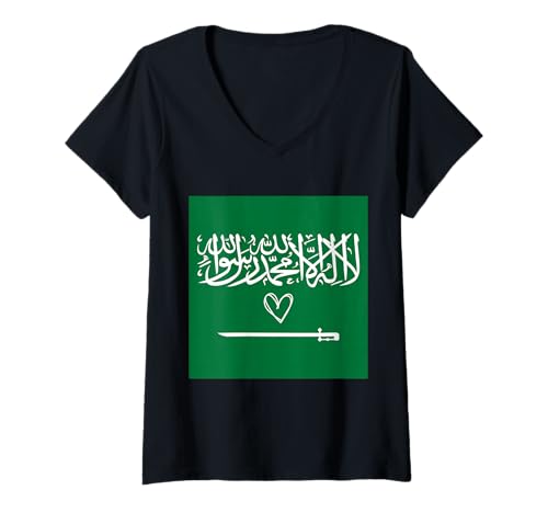 Damen Saudi-Arabien-Flagge, Saudi-Herz, stolzer Nationalfeiertag T-Shirt mit V-Ausschnitt Damen Saudi-Arabien-Flagge, Saudi-Herz, stolzer Nationalfeiertag T-Shirt mit V-Ausschnitt von Saudi Arabia Flag Saudi National Day Gifts Idea