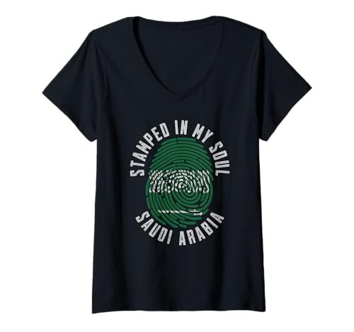 Damen Gestempelt in My Soul Saudi Arabien Flagge Saudi Pride T-Shirt mit V-Ausschnitt Damen Gestempelt in My Soul Saudi Arabien Flagge Saudi Pride T-Shirt mit V-Ausschnitt von Saudi Pride Stamped in My Soul Saudi Arabia