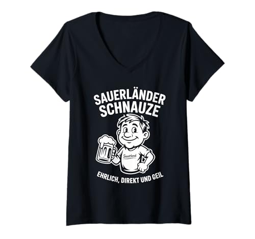 Damen Sauerländer Schnauze Ehrlich Direkt Und Geil T-Shirt mit V-Ausschnitt Damen Sauerländer Schnauze Ehrlich Direkt Und Geil T-Shirt mit V-Ausschnitt von Sauerland Heimat Bier Spruch Humor Party Lokal