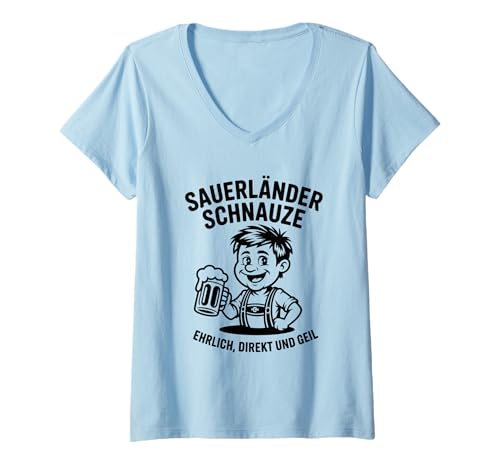 Damen Sauerländer Schnauze Ehrlich Direkt Und Geil T-Shirt mit V-Ausschnitt Damen Sauerländer Schnauze Ehrlich Direkt Und Geil T-Shirt mit V-Ausschnitt von Sauerland Heimat Bier Spruch Humor Party Lokal