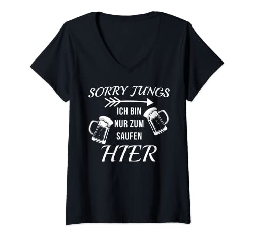 Damen Sorry Jungs Ich Bin Nur Zum Saufen Hier Mallorca Saufi Saufi T-Shirt mit V-Ausschnitt Damen Sorry Jungs Ich Bin Nur Zum Saufen Hier Mallorca Saufi Saufi T-Shirt mit V-Ausschnitt von Saufi Saufi Geschenk Mallorca Trinksprüche