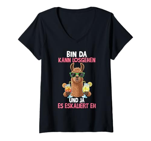 Damen Bin Da Kann Losgehen Und Ja Es Eskaliert Eh Lama T-Shirt mit V-Ausschnitt Damen Bin Da Kann Losgehen Und Ja Es Eskaliert Eh Lama T-Shirt mit V-Ausschnitt von Sauftour Squad