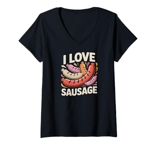 Damen Ich liebe Wurst Comical Food Lovers Delight T-Shirt mit V-Ausschnitt Damen Ich liebe Wurst Comical Food Lovers Delight T-Shirt mit V-Ausschnitt von Sausage Enthusiast Humor Fun Collection